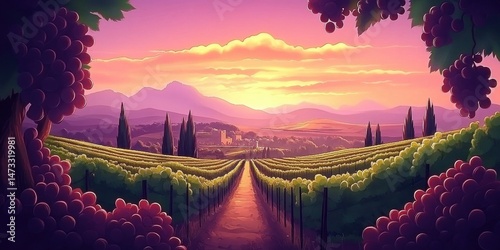 vineyard at sunset