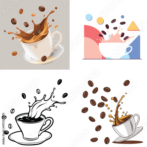 Stylish Black and White Potted Plant Illustrations