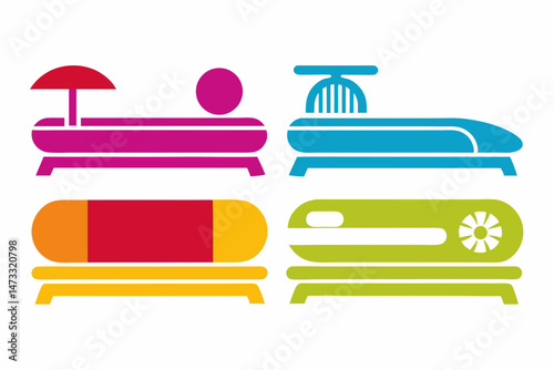 set of Tanning Bed icon silhouette vector illustration