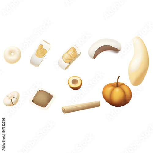Whimsical Autumn Sweets: Pumpkin, Donut, Cashew Illustration for Festive Fall Decor