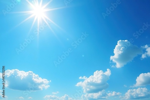 Sunny day, bright blue sky, fluffy white clouds, clear weather , landscape, bright sky, cloudscape