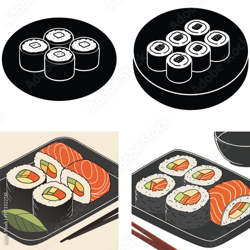 Delicious Sushi Illustrations Various Styles and Presentations