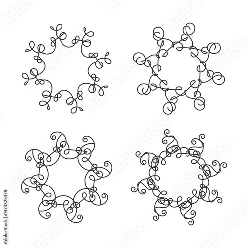 Abstract floral circle line art decoration isolated flat design.