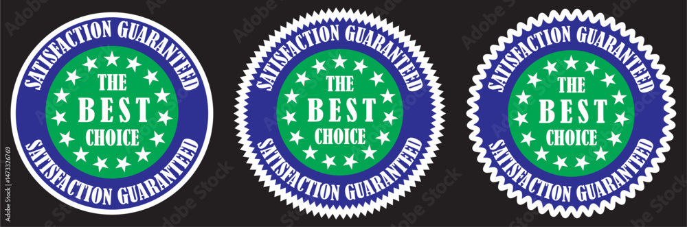 Fototapeta premium Satisfaction guaranteed circular seal with stars for quality assurance and business standards. Quality endorsement seal for marketing success. Trustworthy design for customer commitment