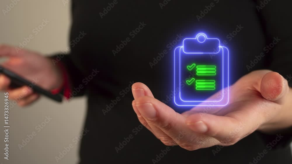 Woman's hand holding a clipboard with a list