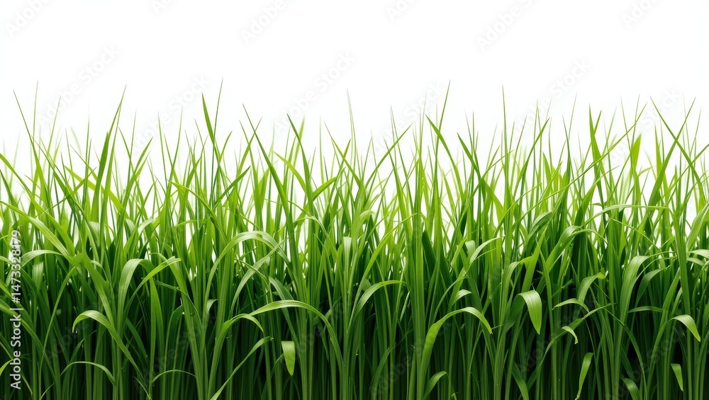 Fototapeta premium Vibrant Green Grass Growing Under Bright White Background in Natural Outdoor Environment