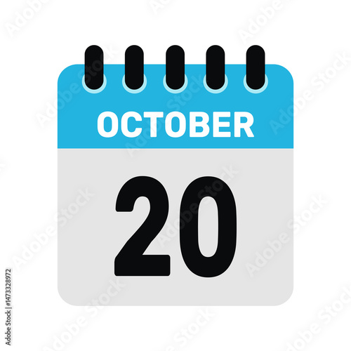 october 20 calendar icon Vector page month design