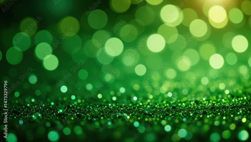 Obraz premium Abstract Green Bokeh Background with Sparkling Glitter and Soft Light Effects