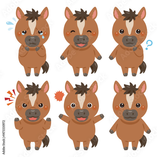 ウマのキャラクターイラスト　表情セット