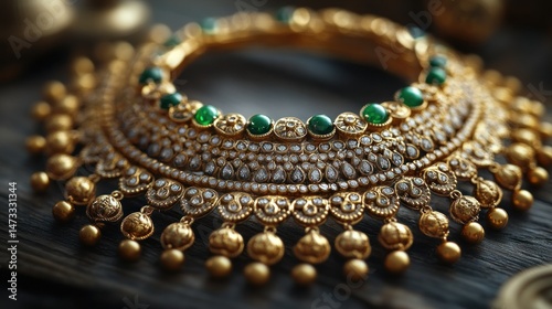 Opulent Gold and Emerald Necklace: A Jewel of Indian Heritage