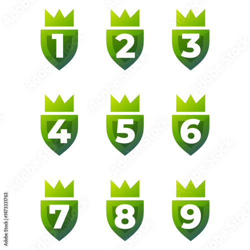 set of numbers 1-9 with shield