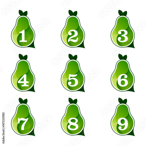 collection of numbers 1-9 with avocado logo design