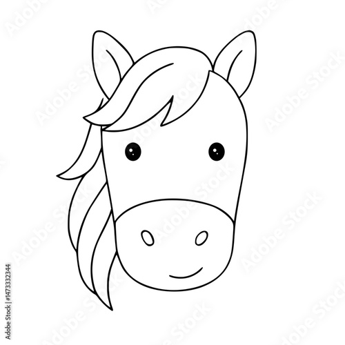 Cartoon horse head outline for children's coloring concept  