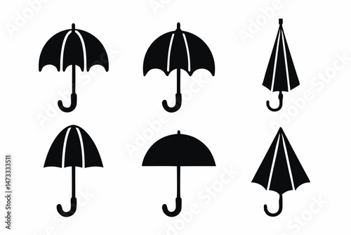set of Closed Umbrella silhouette vector illustration