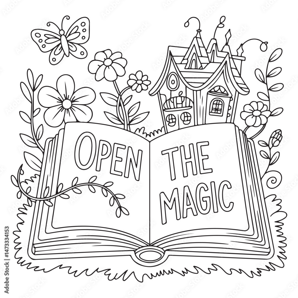 Fototapeta premium Open Magic Book Coloring Pages For Kids