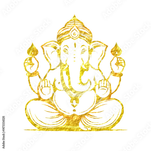 Golden Ganesha Outline Vector | Hindu God Statue Line Art Design

