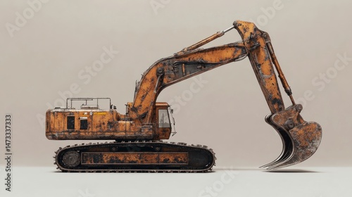 Rusty excavator on beige background