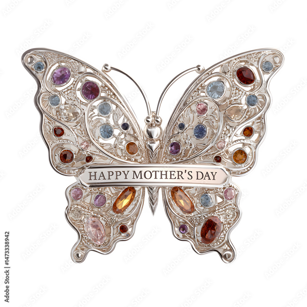 Obraz premium Exquisite silver butterfly jewelry adorned with colorful gemstones a perfect Mothers Day gift celebrating love and beauty ideal for mothers wives and special women