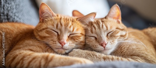 Two ginger cats sleeping cozy photo