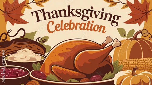 Thanksgiving Celebration with Roast Turkey and Autumn Harvest photo