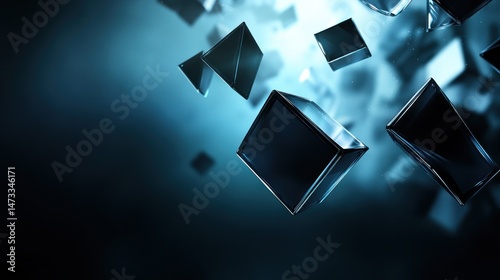 Abstract dark cubes floating in space
