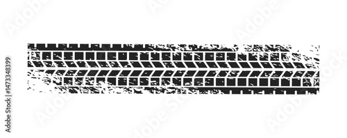Auto tire tread grunge element. Car and motorcycle tire pattern, wheel tyre tread track. Black tyre print. Modern Vector