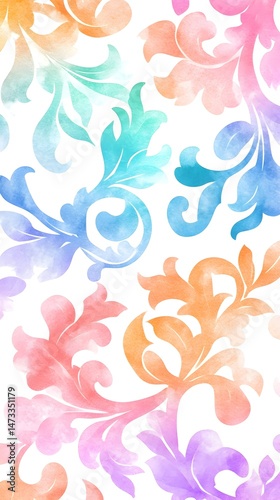 Watercolor floral pattern with a rainbow gradient
