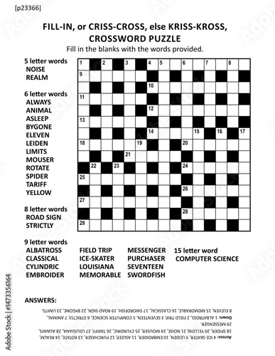 Large print quick style fill-in crossword puzzle (words NOISE to  COMPUTER SCIENCE)
