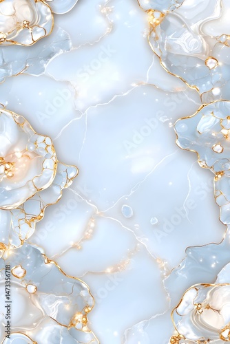 A blue marble background with golden veins and white swirls