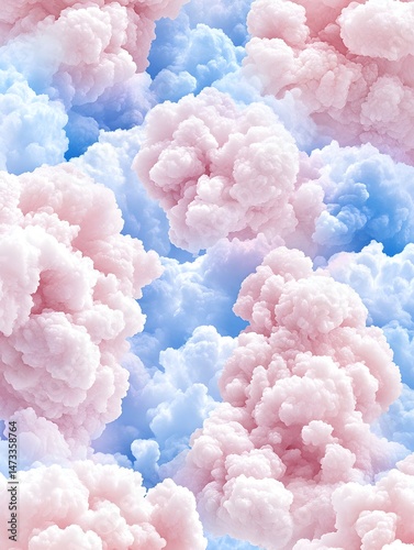 A digital illustration of pink and blue clouds in a dreamy, abstract style