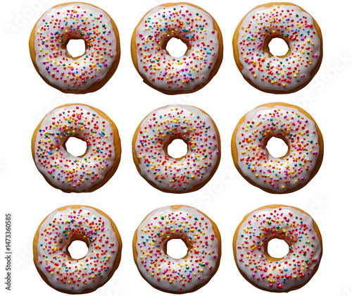 Photorealistic doughnuts, with sprinkles and icing. Isolated on a transparent background. PNG