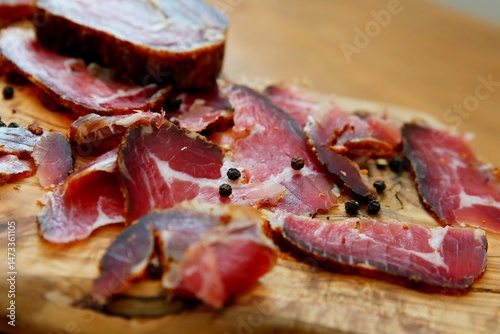 Dried meat on wood