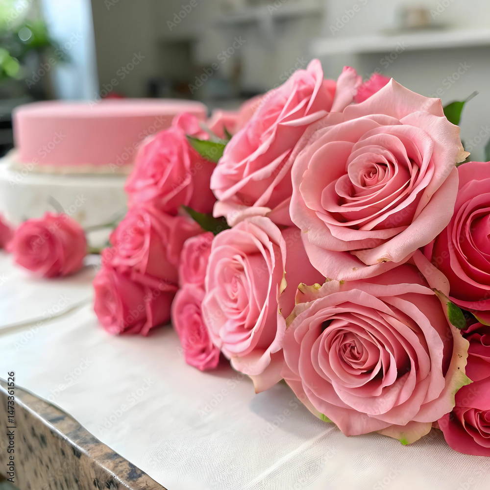 Fototapeta premium close up of pink roses on table