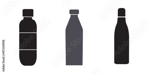 Bottle icon set. Bottle vector icon. Bottle icon with different style. Black and white color.