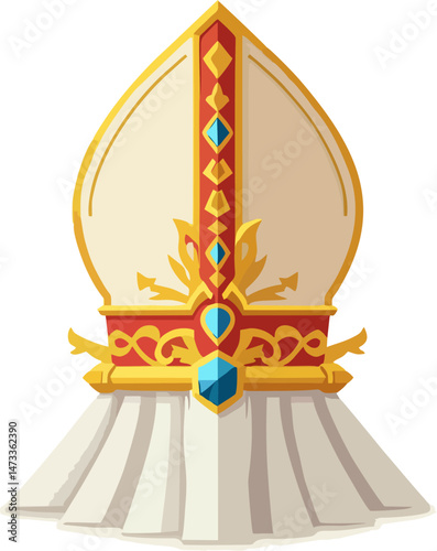 Royal Bishop Mitre with Gold Ornaments and Gemstones – Fantasy Clergy Hat Icon Illustration