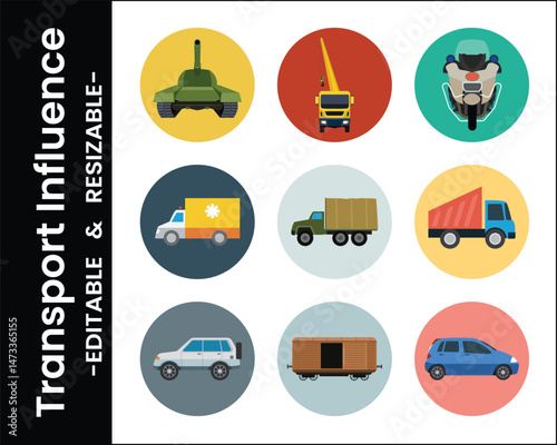 Set Of Transport Vehicle Icons Flat Design Style Vector Graphics Illustration