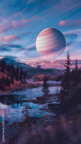 Majestic Planet Over Serene Landscape
