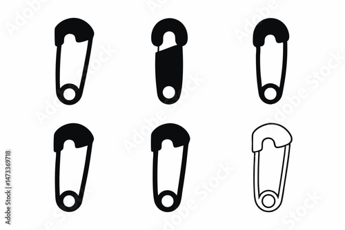 set of Safety Pin silhouette vector illustration