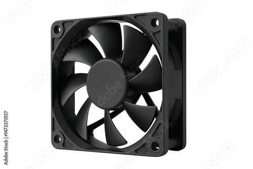 Black cooling fan for electronic devices. transparent background.