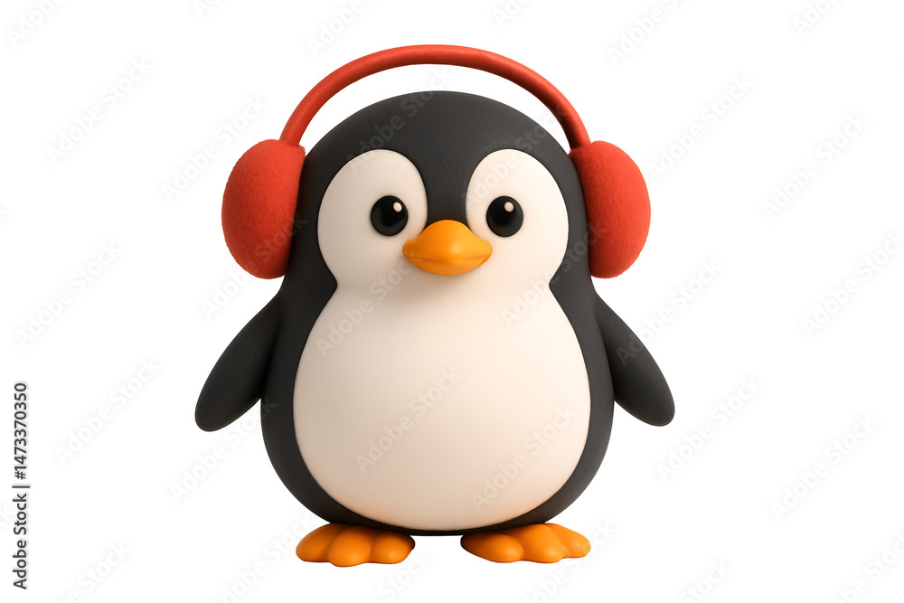 Fototapeta premium Cute penguin wearing headphones, ready to groove. transparent background.
