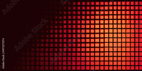 Vibrant red and orange gradient background with grid pattern, creating modern and dynamic visual effect. squares vary in size, adding depth and interest to design