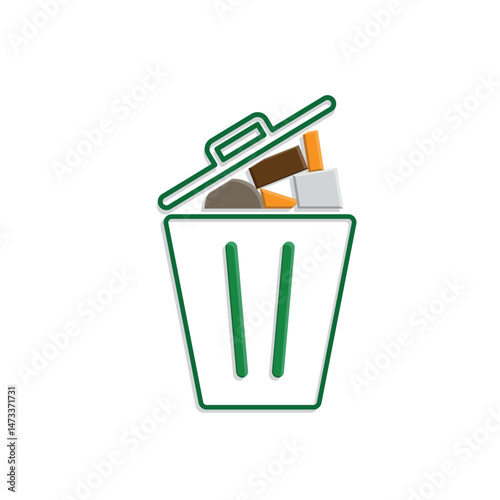 trash icon. waste in trash. recycling symbol. sustainability. reuse web icon, eco-friendly, used goods, green energy. Mixed design style