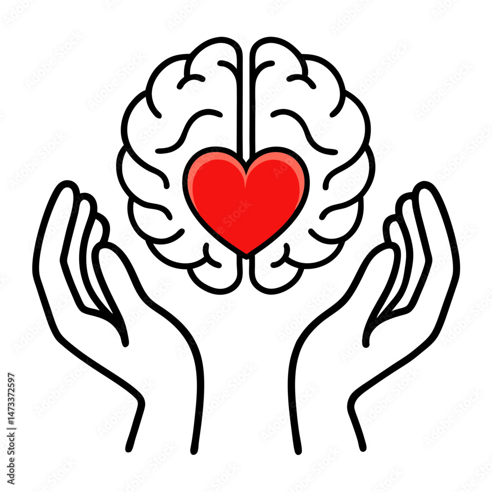 Digital image of hands gently cupping a brain symbolizing care for mental health support Digital image of hands gently cupping a brain symbolizing care for mental health support