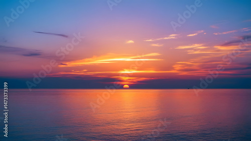 Tranquil Sunset Over Serene Ocean Horizon