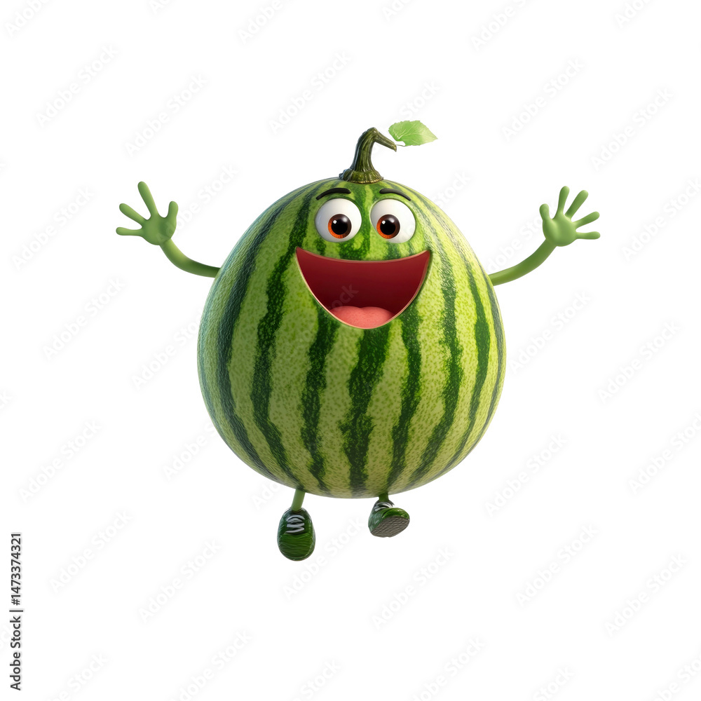 Fototapeta premium Joyful Jumping Watermelon Cartoon Character