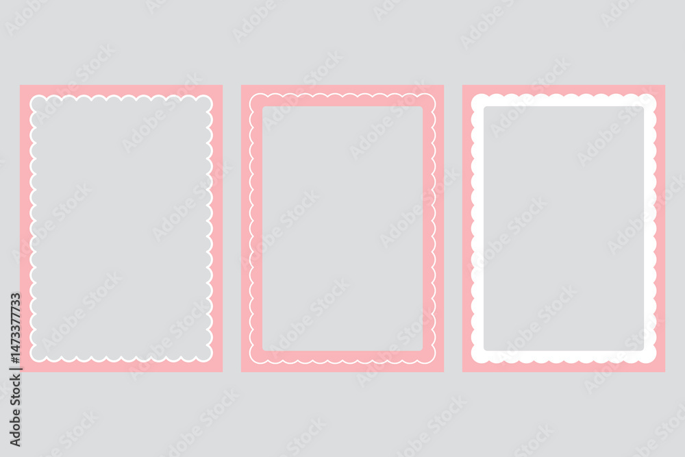 Fototapeta premium Set of Blank Pastel Pink Rectangle Decorative Borders with Scalloped Edges – Flat Design Illustration 