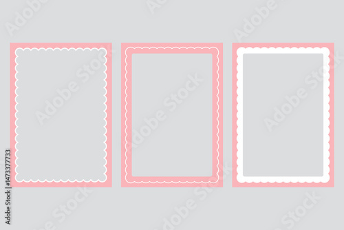 Set of Blank Pastel Pink Rectangle Decorative Borders with Scalloped Edges – Flat Design Illustration	