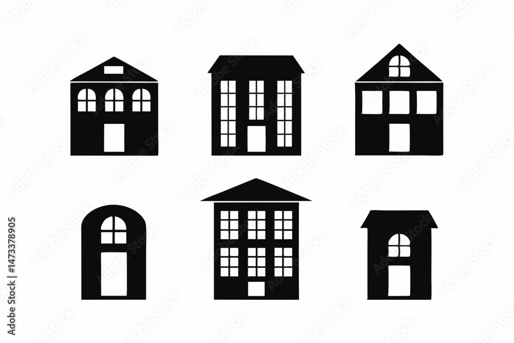 Fototapeta premium set of Buildings icon silhouette vector illustration