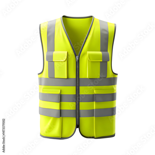 modern hi vis safety work vest mockup front view isolated on transparent background