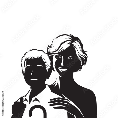Happy Senior Woman Silhouette

Aged Woman Smiling Vector

Black and White Elderly Woman